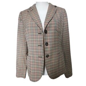 Talbots Multicolor Houndstooth Wool Blend Elbow Patch Blazer Women's 10
